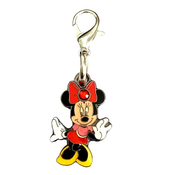Vintage Disney Minnie Mouse Clip On Charm Zipper Pull Purse EnamelCrystal Signed - Picture 2 of 9
